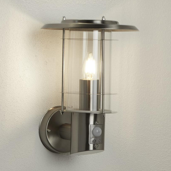 Photo of Edgeware outdoor wall light with sensor in stainless steel