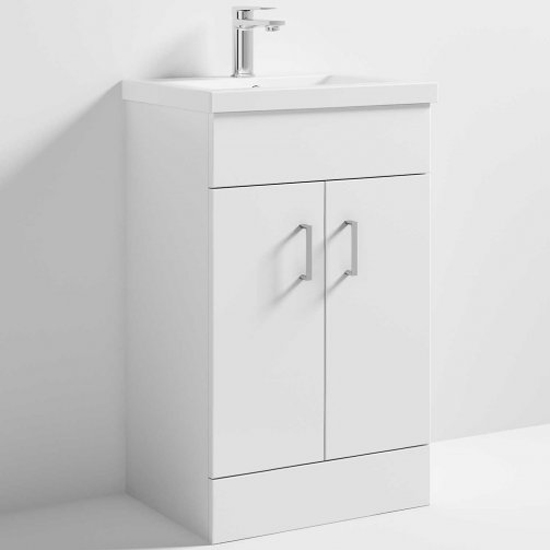 Read more about Edina 50cm floor vanity with mid edged basin in gloss white
