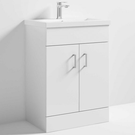 Photo of Edina 60cm floor vanity with mid edged basin in gloss white