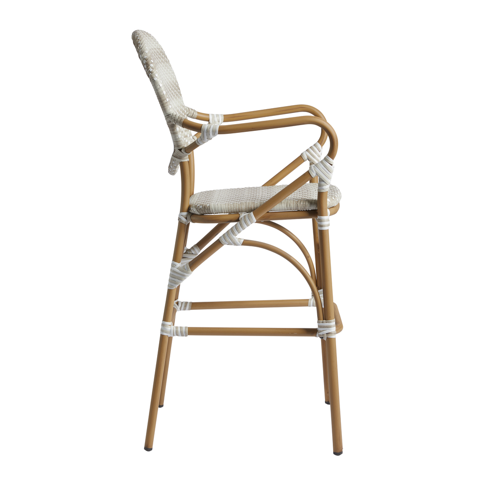 Edinburg Natural Rattan Bar Stools With Wooden Frame In Pair
