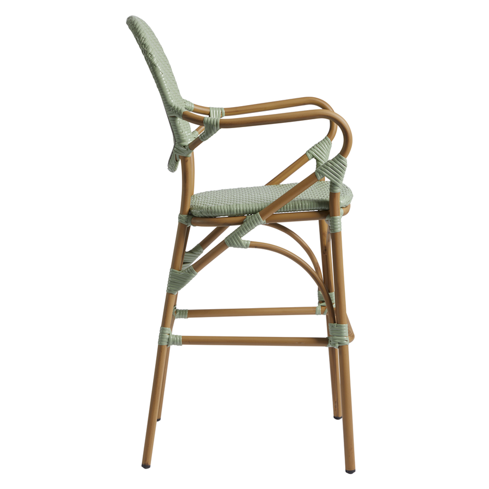 Edinburg Pastel Green Rattan Bar Stools With Wooden Frame In Pair
