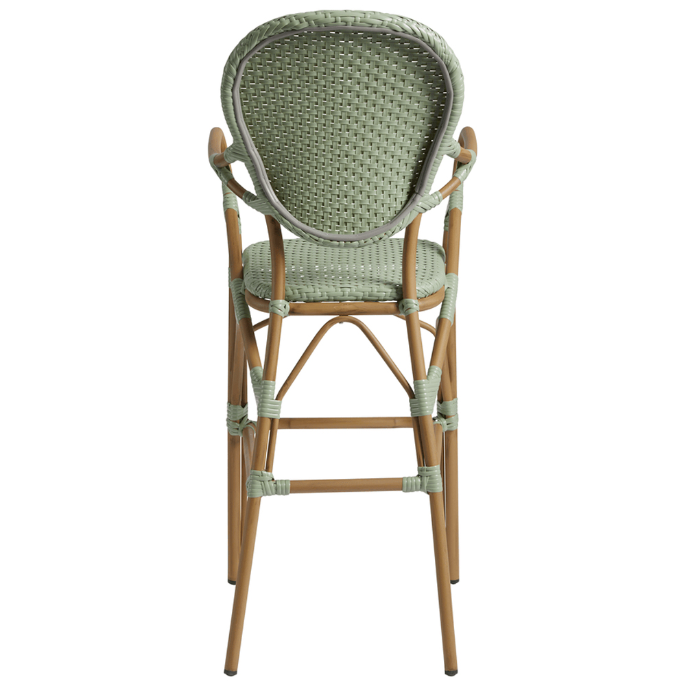 Edinburg Pastel Green Rattan Bar Stools With Wooden Frame In Pair