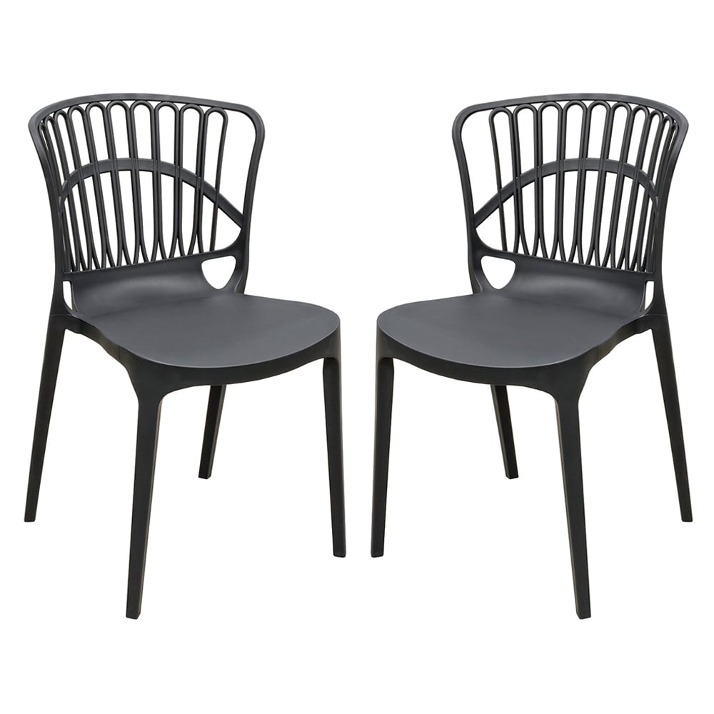 Edinburgh Black Plastic Garden Stacking Chairs In Pair