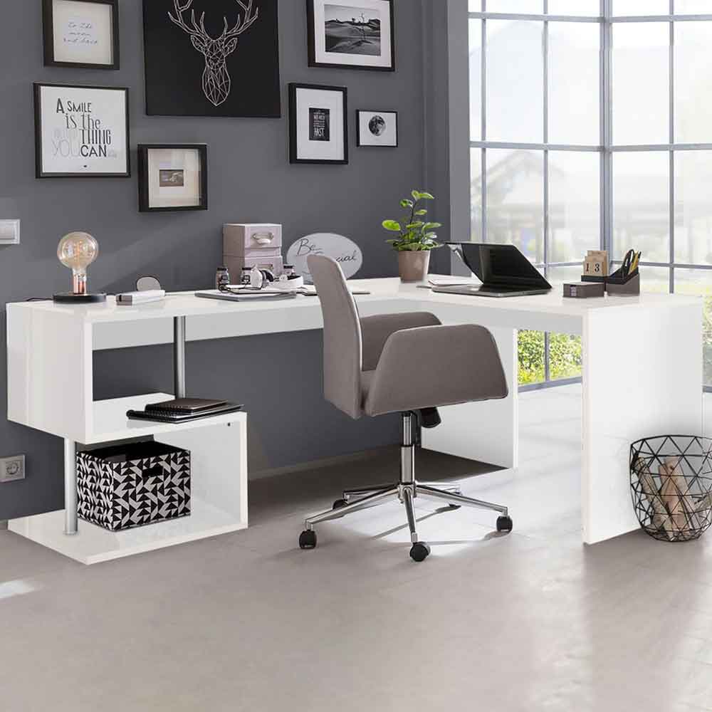 Elizabethtown High Gloss Corner Laptop Desk In White