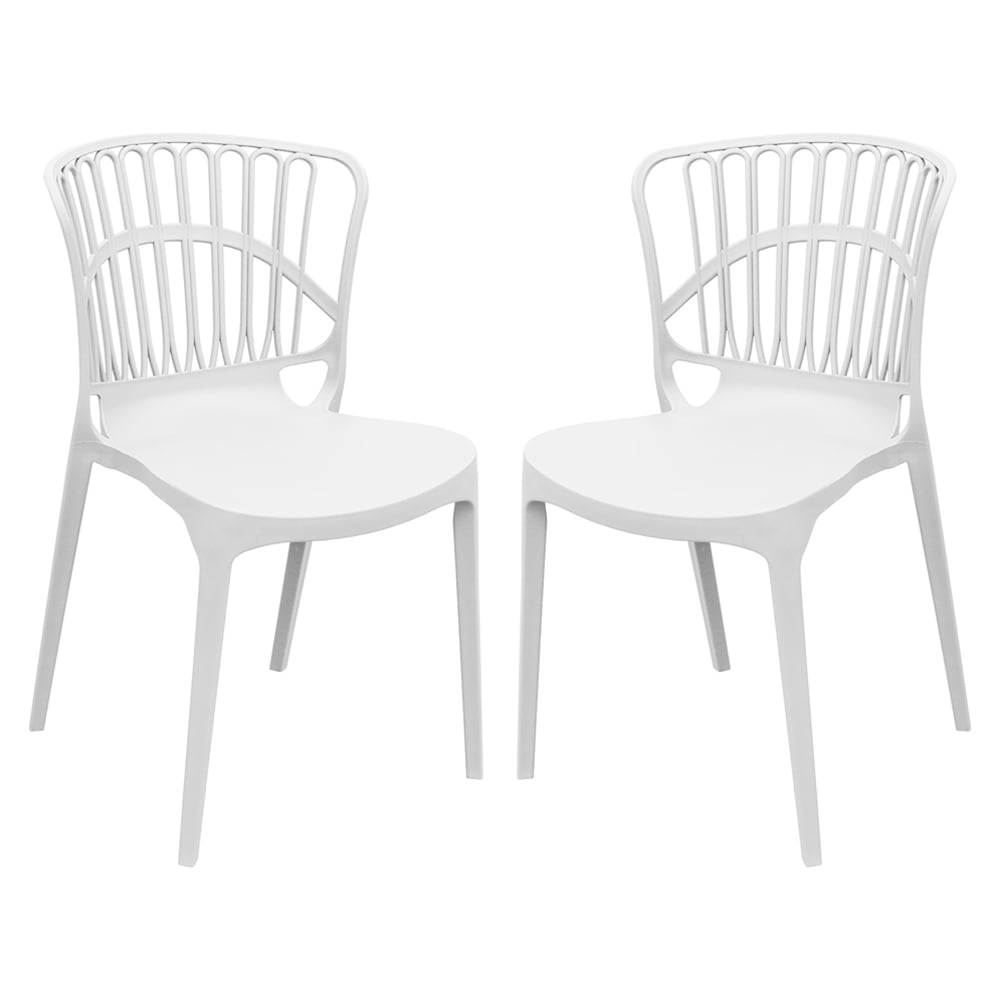 Edinburgh White Plastic Garden Stacking Chairs In Pair