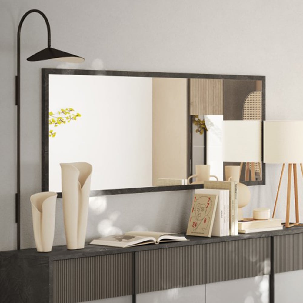 Product photograph of Edison Bedroom Wall Mirror In Lead Wooden Frame from Furniture in Fashion
