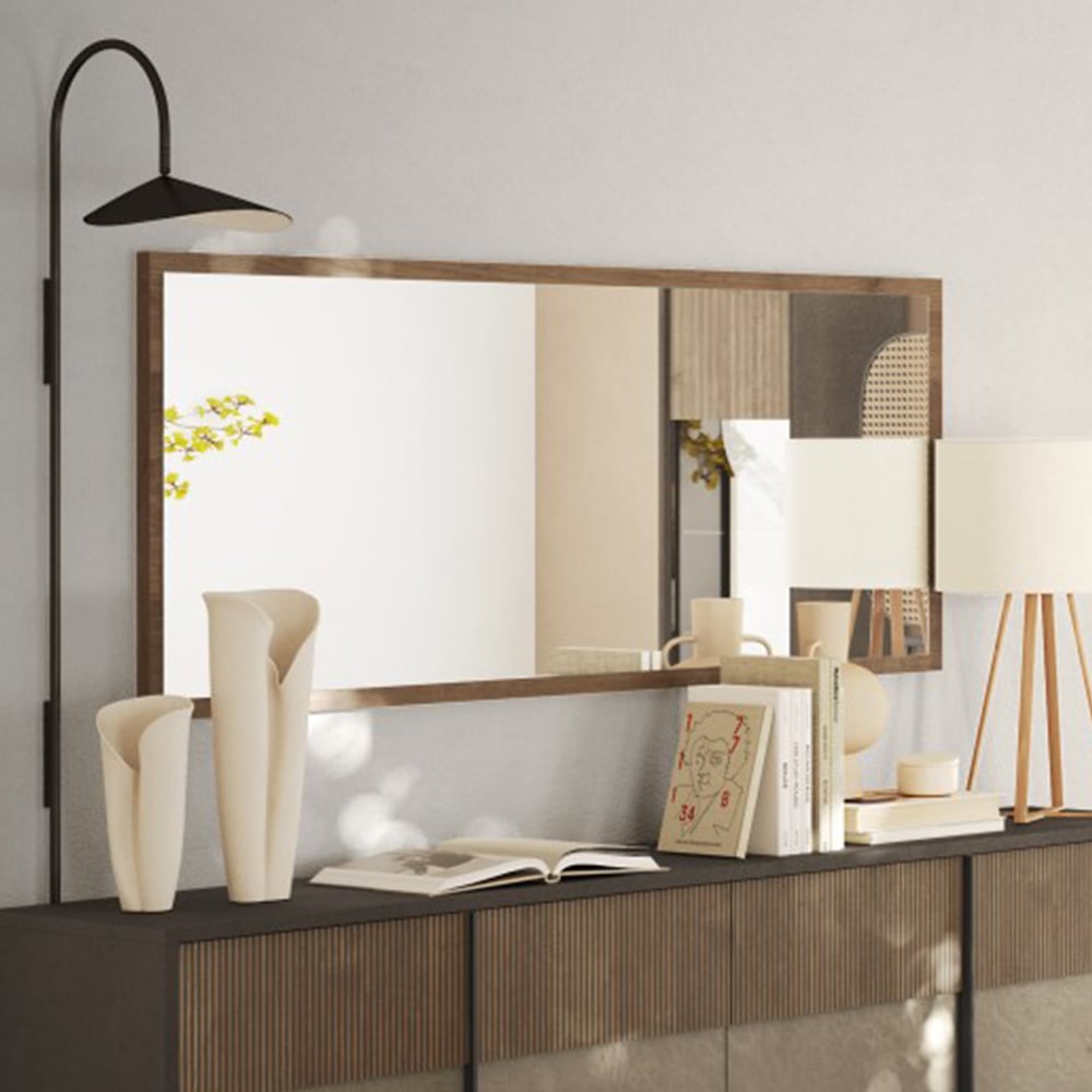 Product photograph of Edison Bedroom Wall Mirror In Mercure Oak Wooden Frame from Furniture in Fashion