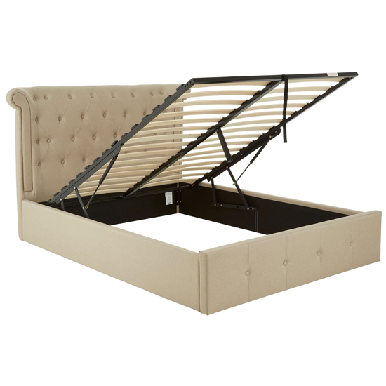 Cujam Fabric Storage Ottoman Double Bed In Beige Furniture in Fashion