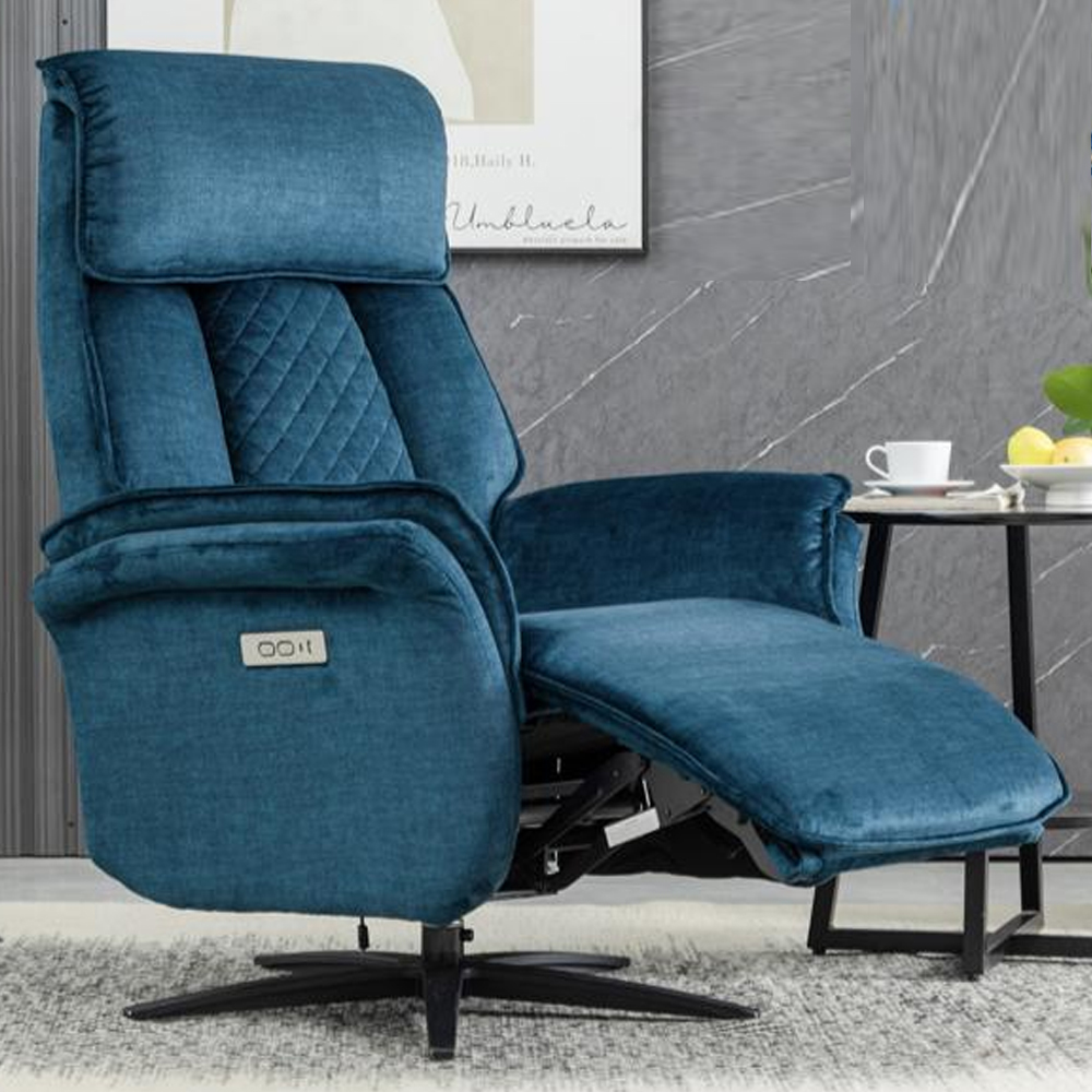 Edison Fabric Electric Recliner Chair In Ocean Blue