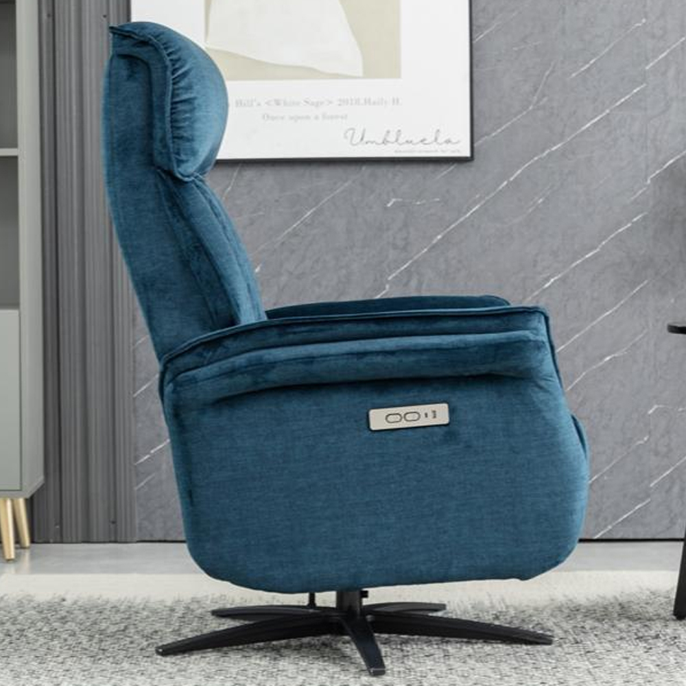 Edison Fabric Electric Recliner Chair In Ocean Blue