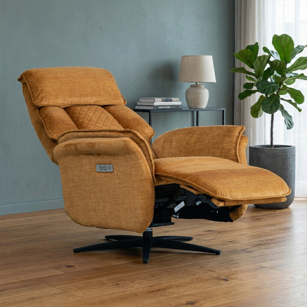 Edison Fabric Electric Recliner Swivel Bedroom Chair In Amber