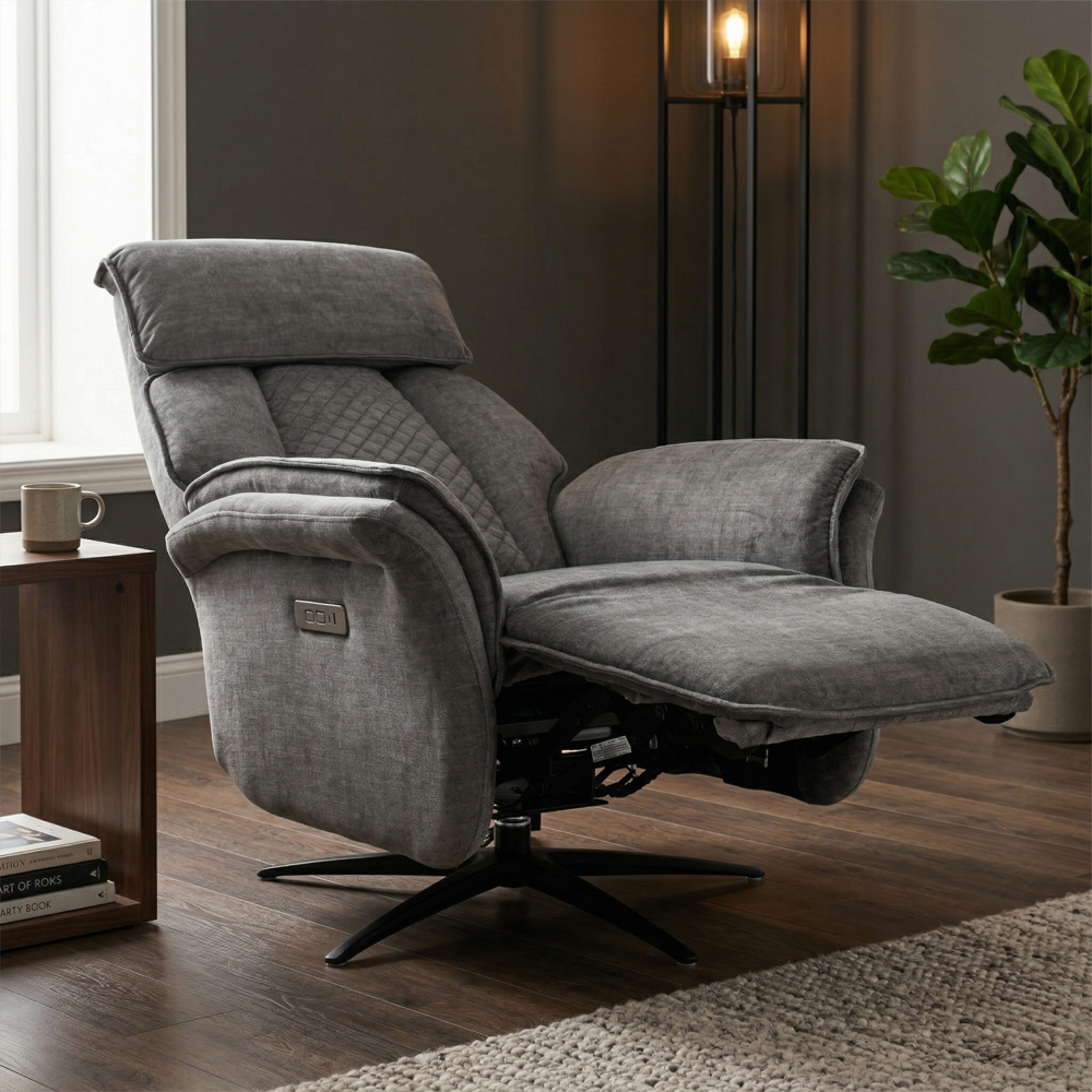Edison Fabric Electric Recliner Swivel Bedroom Chair In Grey