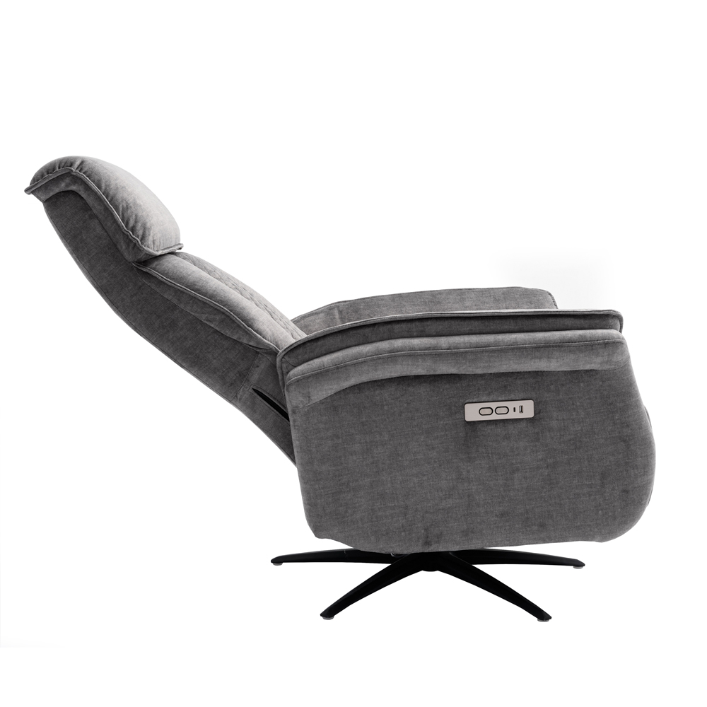 Edison Fabric Electric Recliner Swivel Bedroom Chair In Grey