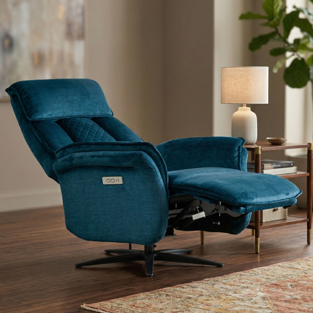 Edison Fabric Electric Recliner Swivel Bedroom Chair In Ocean Blue