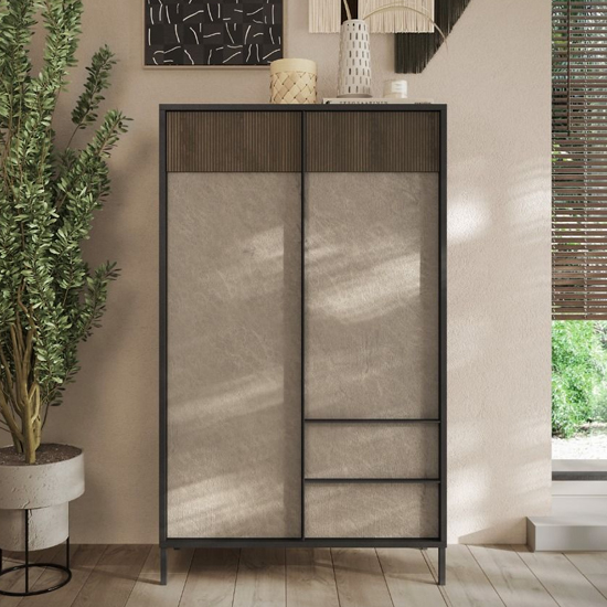 Edison Wooden Highboard 2 Doors 2 Drawers In Clay Mercury Oak thumbnail