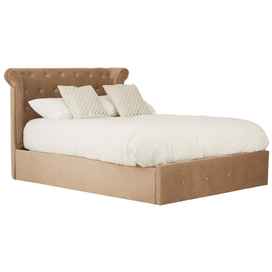 Cujam Velvet Storage Ottoman Double Bed In Mink
