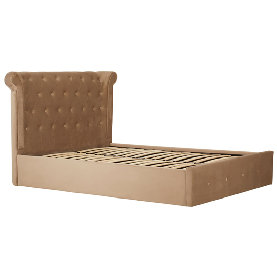 Cujam Velvet Storage Ottoman Double Bed In Mink