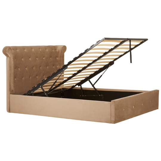 Cujam Velvet Storage Ottoman Double Bed In Mink