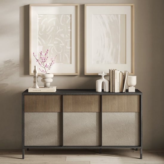 Product photograph of Edison Wooden Sideboard 3 Doors In Lava Clay Mercury Oak from Furniture in Fashion