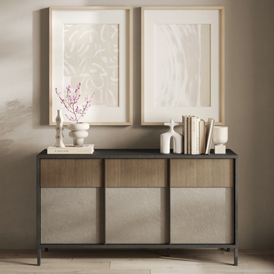 Edison Wooden Sideboard 3 Doors In Lava Clay Mercury Oak thumbnail