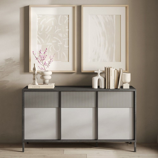 Product photograph of Edison Wooden Sideboard 3 Doors In Lead Chalk Slate Effect from Furniture in Fashion