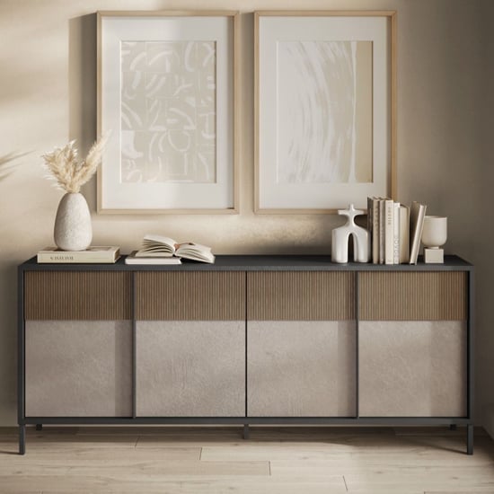 Product photograph of Edison Wooden Sideboard 4 Doors In Lava Clay Mercury Oak from Furniture in Fashion