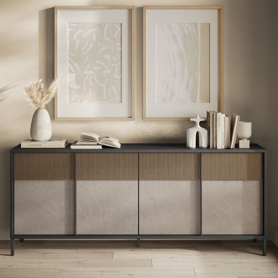 Edison Wooden Sideboard 4 Doors In Lava Clay Mercury Oak thumbnail