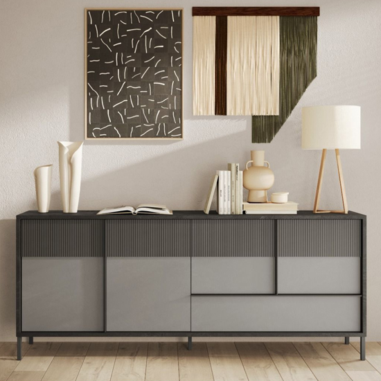 Product photograph of Edison Wooden Sideboard 4 Doors 1 Drawer In Lead Slate Effect from Furniture in Fashion