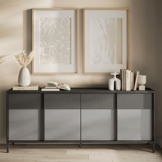 Edison Wooden Sideboard 4 Doors In Lead Chalk Slate Effect thumbnail