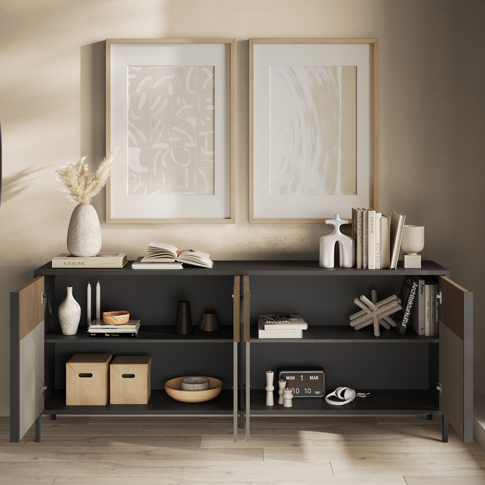 Edison Wooden Sideboard With 4 Doors In Lava Mercure Oak