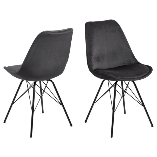 Edisto Dark Grey Velvet Dining Chairs In Pair thumbnail