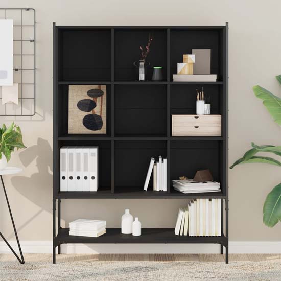 Edisto Wooden Bookcase With 9 Shelves In Black