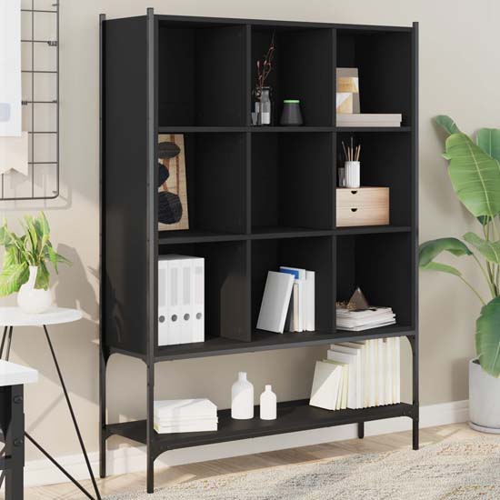 Edisto Wooden Bookcase With 9 Shelves In Black