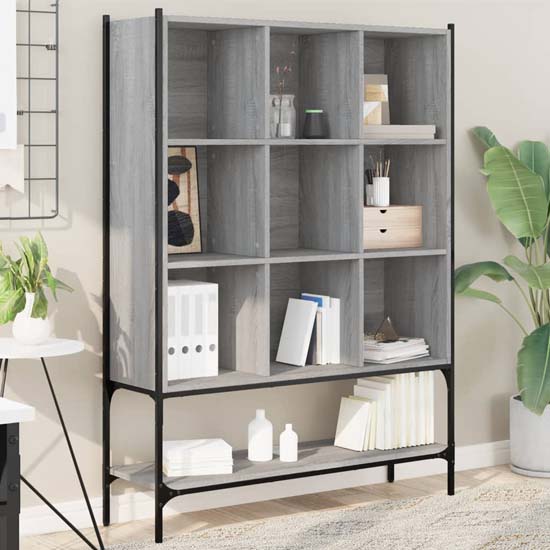 Read more about Edisto wooden bookcase with 9 shelves in grey sonoma oak