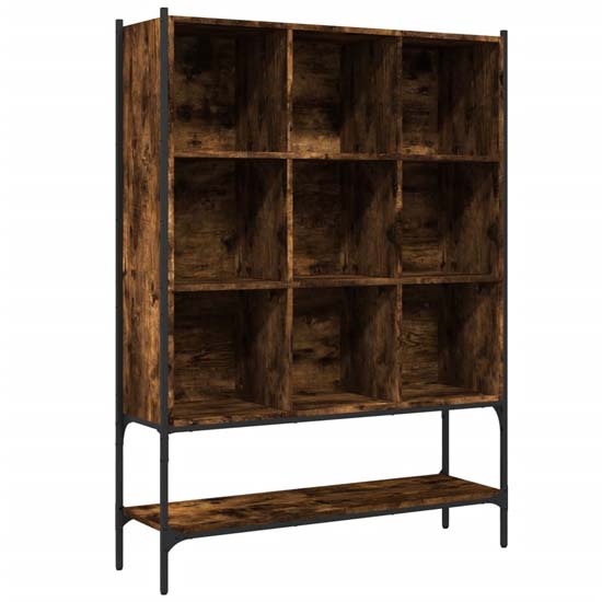 Edisto Wooden Bookcase With 9 Shelves In Smoked Oak