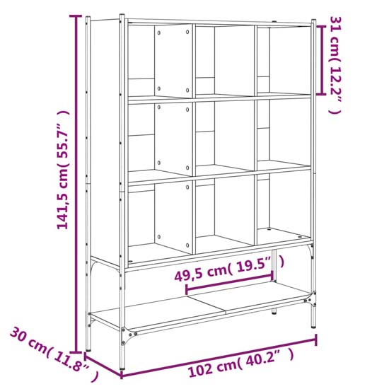 Edisto Wooden Bookcase With 9 Shelves In Smoked Oak