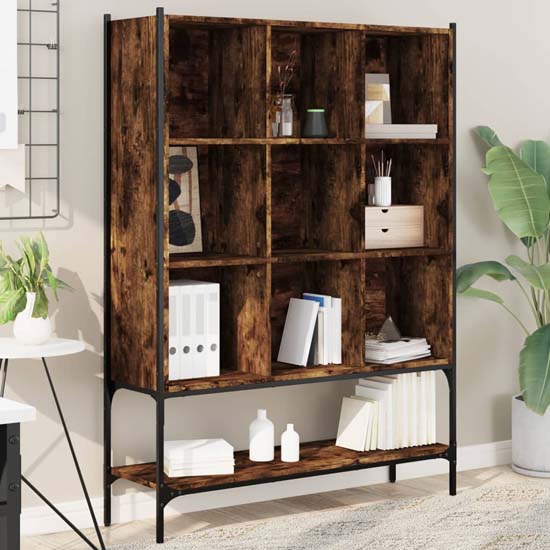 Read more about Edisto wooden bookcase with 9 shelves in smoked oak