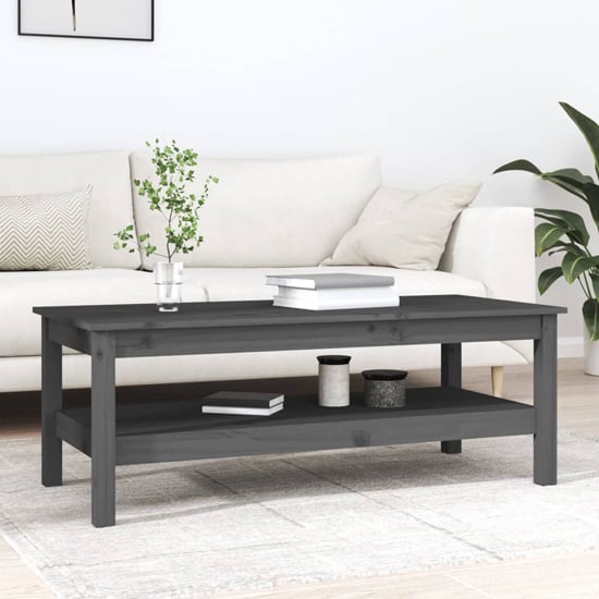 Edita Pine Wood Coffee Table With Undershelf In Grey