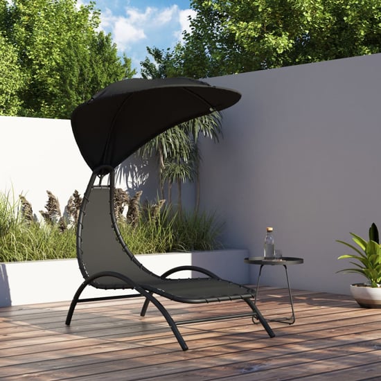 Product photograph of Ediva Steel Sun Lounger With Black Fabric Canopy from Furniture in Fashion