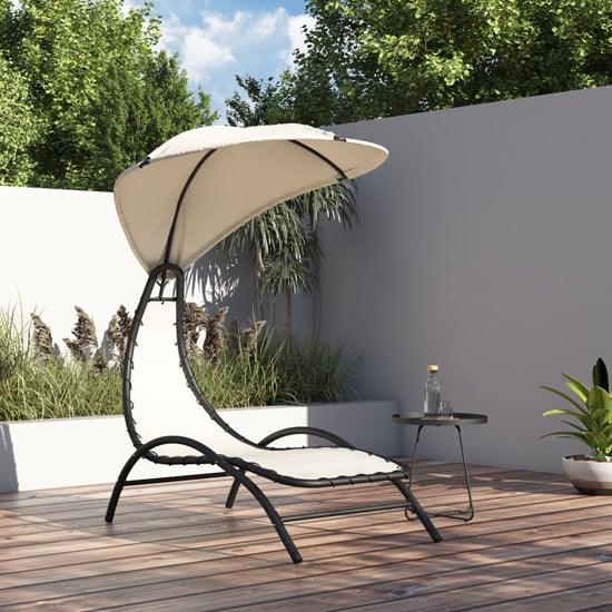 Read more about Ediva steel sun lounger with cream fabric canopy