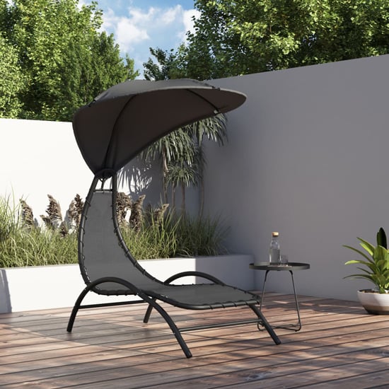 Product photograph of Ediva Steel Sun Lounger With Dark Grey Fabric Canopy from Furniture in Fashion