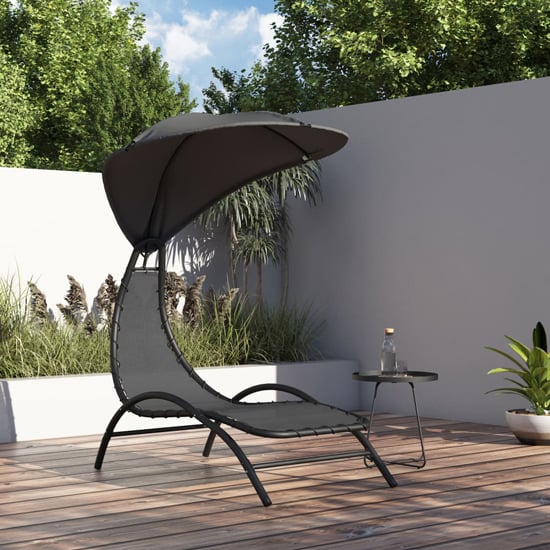 Read more about Ediva steel sun lounger with dark grey fabric canopy