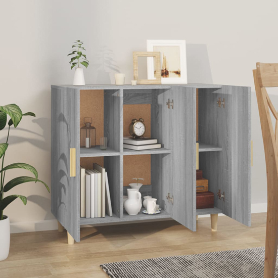 Ediva Wooden Sideboard With 3 Doors In Grey Sonoma Oak