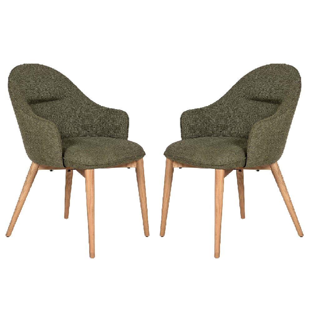 Read more about Edmonton green fabric dining chairs with oak legs in pair