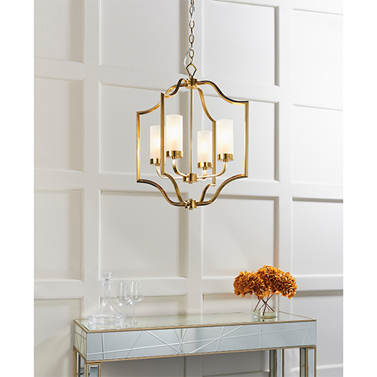 Edrea 4 Lights Glass Ceiling Pendant Light In Satin Brass