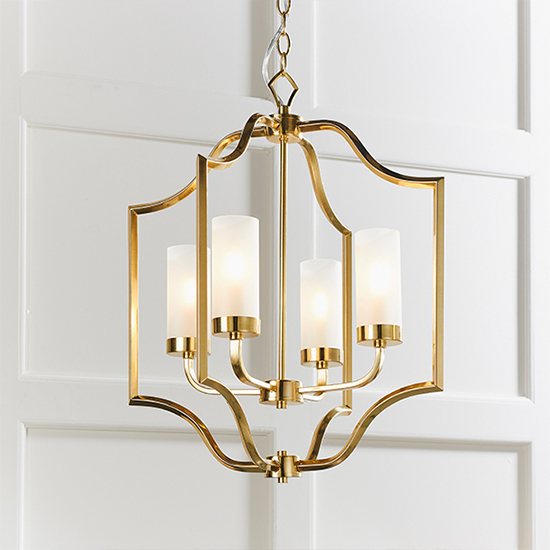 Edrea 4 Lights Glass Ceiling Pendant Light In Satin Brass