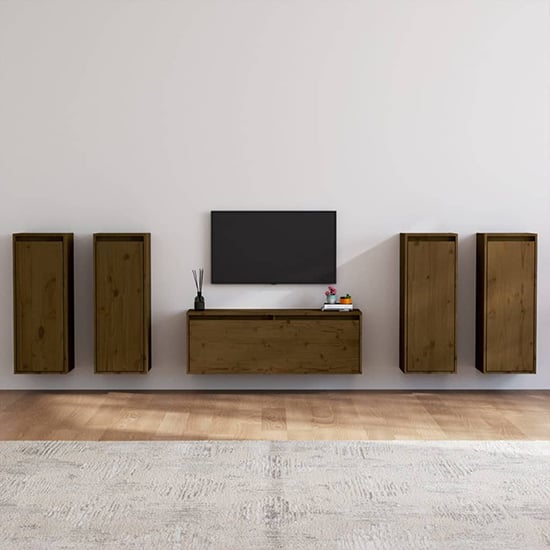 Product photograph of Edsel Solid Pinewood Entertainment Unit In Honey Brown from Furniture in Fashion