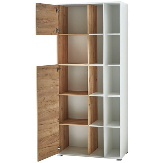 Effie Tall Filing Storage Cabinet In White And Navarra Oak_3