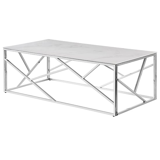 Photo of Egton marble effect glass top coffee table in white and grey