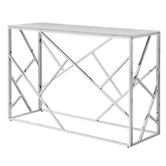 Product photograph of Egton Marble Effect Glass Top Console Table In White And Grey from Furniture in Fashion